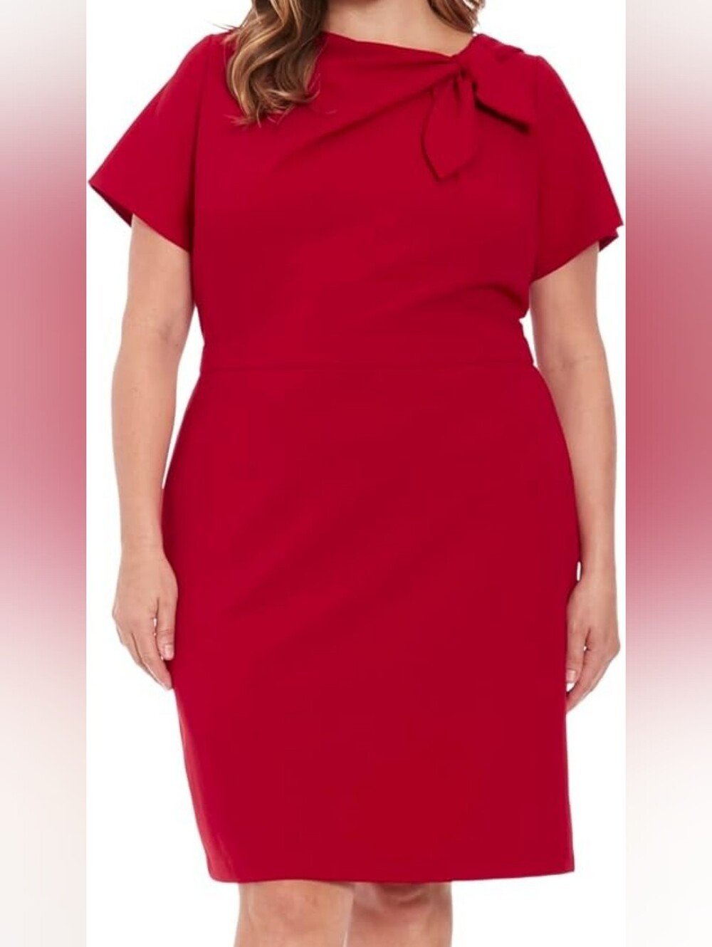 NWT London Times Red Bow-Neck Short Sleeve Plus Size Sheath Dress